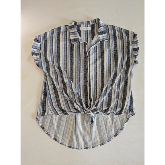 Eden & Olivia Blouse Womens Large Stripes Front Knot Button Down High Low Hem‎ - Picture 6 of 8